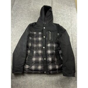 Pendleton Hooded Down Winter Coat Jacket Black Plaid Mens M Ski Snowboard Casual